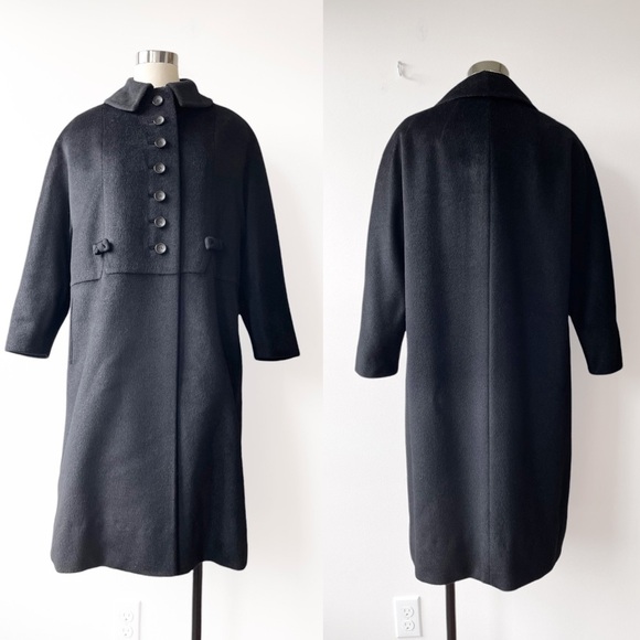 Vintage Seymour Fox Black Wool & Cashmere Bow Accent Button Coat - Picture 16 of 16